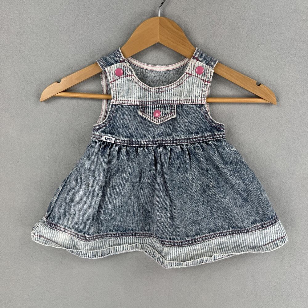 Vintage Lee Overall Dress Girls 2T Blue Denim Acid Wash Sleeveless Straps USA